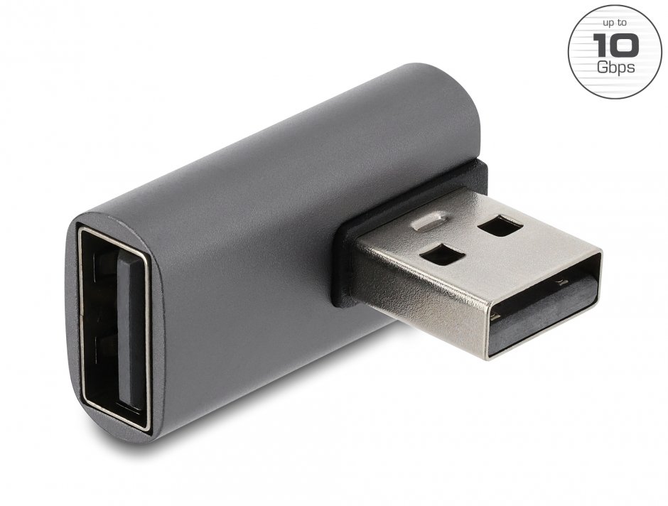 Imagine Adaptor USB-A 10 Gbps 60W unghi 90 grade T-M Aluminiu, Delock 67428