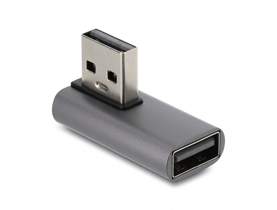 Imagine Adaptor USB-A 10 Gbps 60W unghi 90 grade T-M Aluminiu, Delock 67428