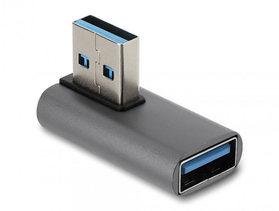 Imagine Adaptor USB-A 10 Gbps 60W unghi 90 grade T-M Aluminiu, Delock 67429