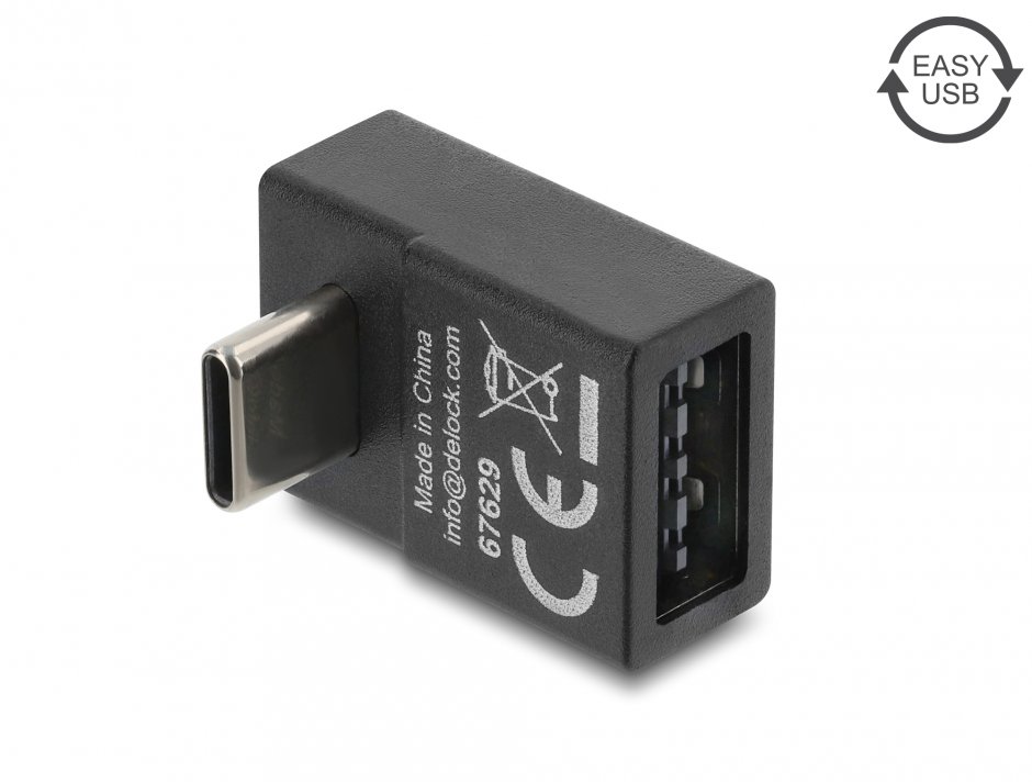 Imagine Adaptor USB-C 2.0 la EASY USB-A unghi 90 grade T-M, Delock 67629