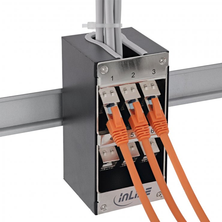 Imagine Cutie cu 6 x keystone Cat.6A montare perete/DIN rail, InLine IL76203O