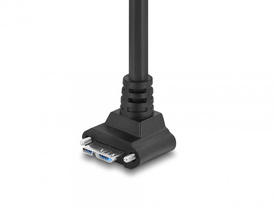 Imagine Cablu micro USB-B 3.0 cu suruburi la USB-A unghi/drept 0.3m Negru, Delock 80661