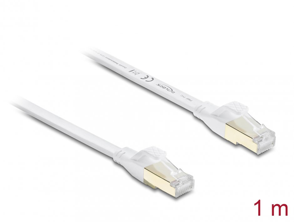 Imagine Cablu retea RJ45 Flat Cat.8.1 FTP 1m Alb, Delock 81025