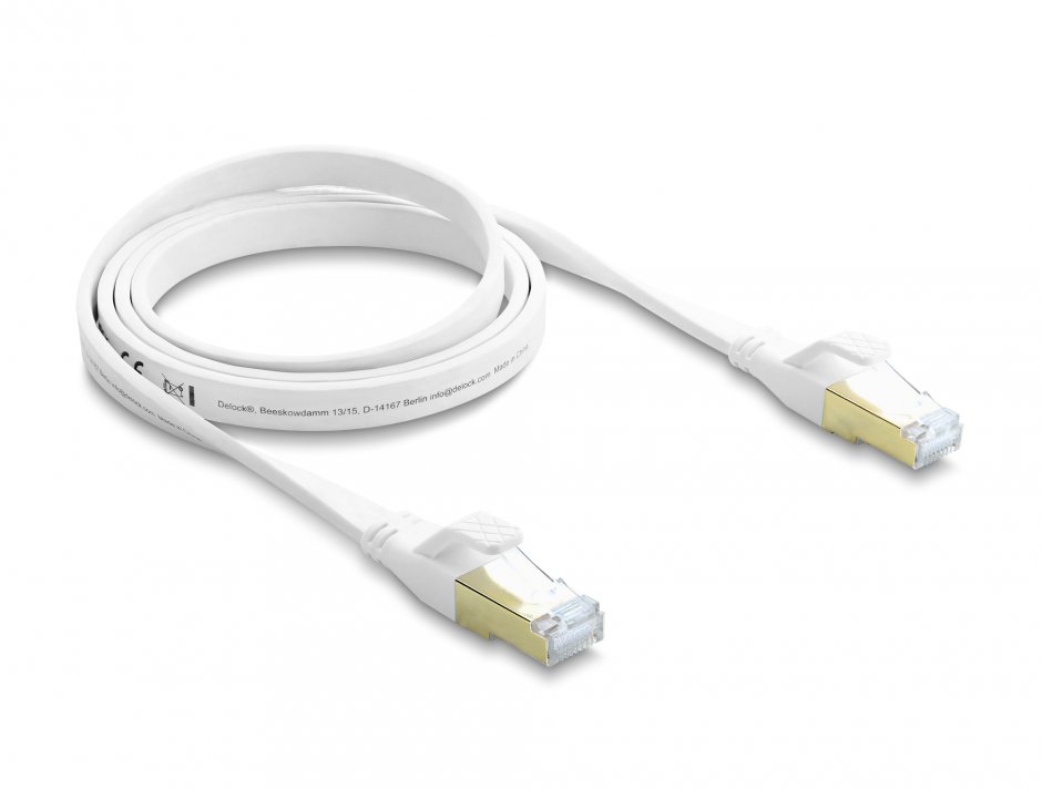 Imagine Cablu retea RJ45 Flat Cat.8.1 FTP 1m Alb, Delock 81025