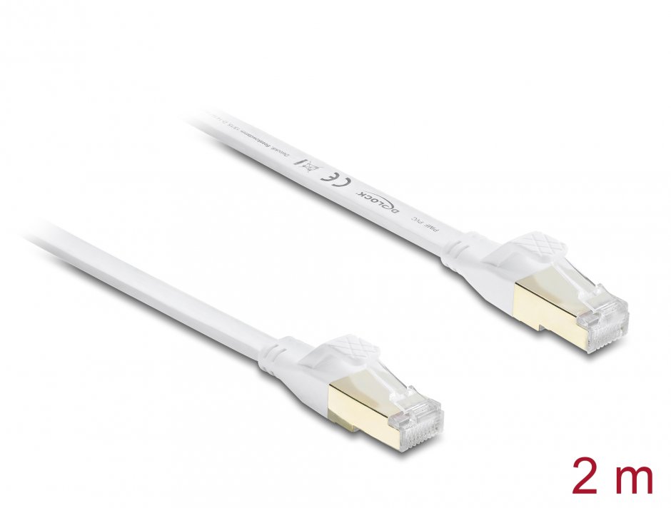 Imagine Cablu retea RJ45 Flat Cat.8.1 FTP 2m Alb, Delock 81026