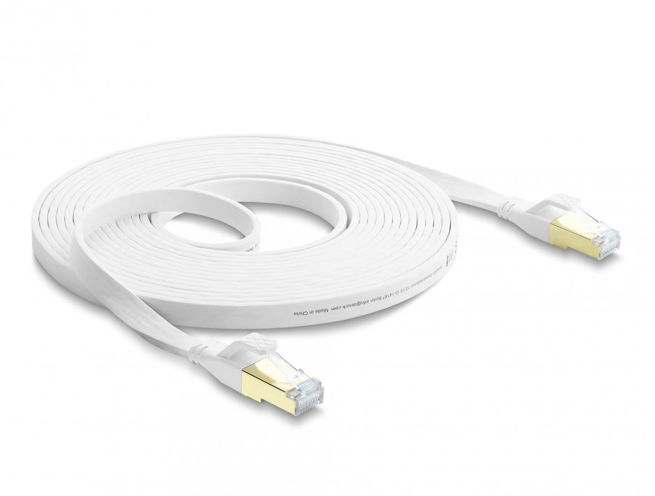 Imagine Cablu retea RJ45 Flat Cat.8.1 FTP 5m Alb, Delock 81028