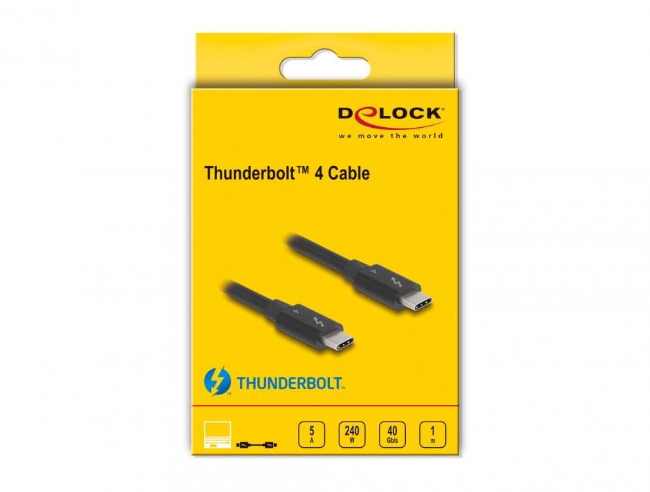 Imagine Cablu Thunderbolt 4 (USB type C) 40Gbps PD 3.1 240W 1m Negru, Delock 81249
