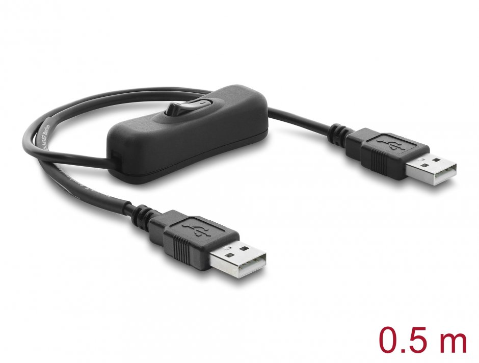 Imagine Cablu alimentare USB-A cu switch ON/OFF T-T 0.5m, Delock 81656