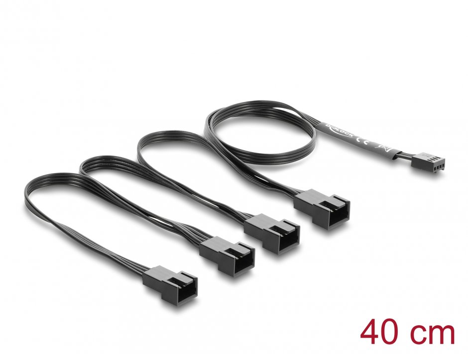 Imagine Splitter alimentare ventilator 4 pini PWM la 4 x 4 pini PWM M-T 40cm Negru, Delock 84540