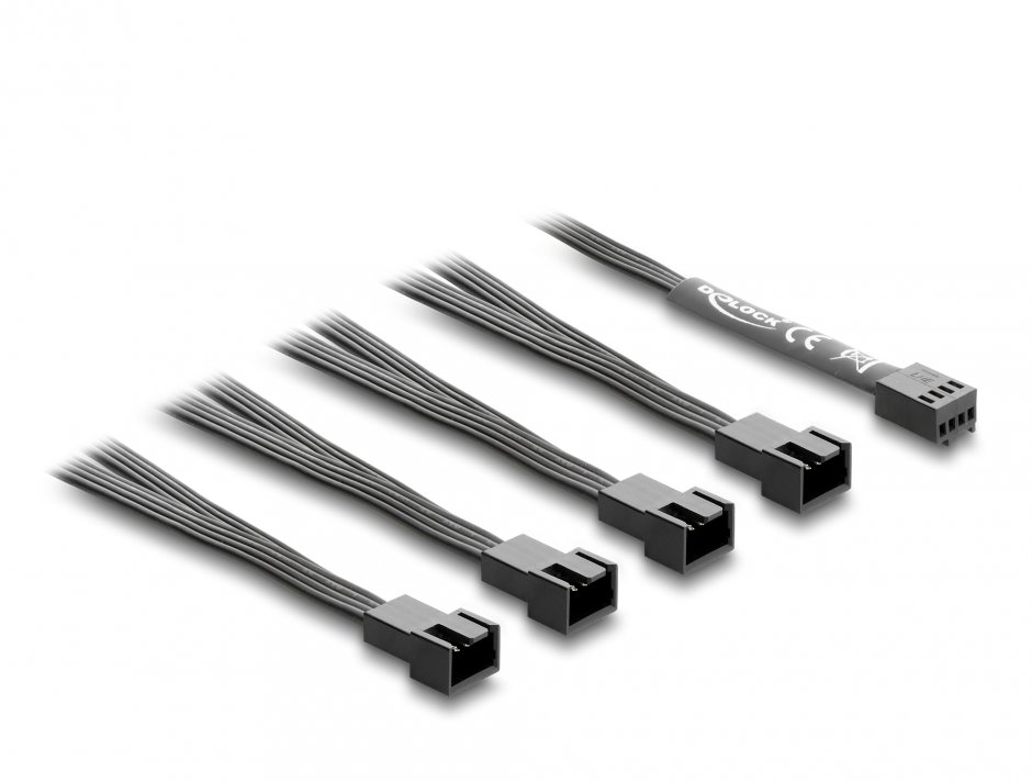 Imagine Splitter alimentare ventilator 4 pini PWM la 4 x 4 pini PWM M-T 40cm Negru, Delock 84540