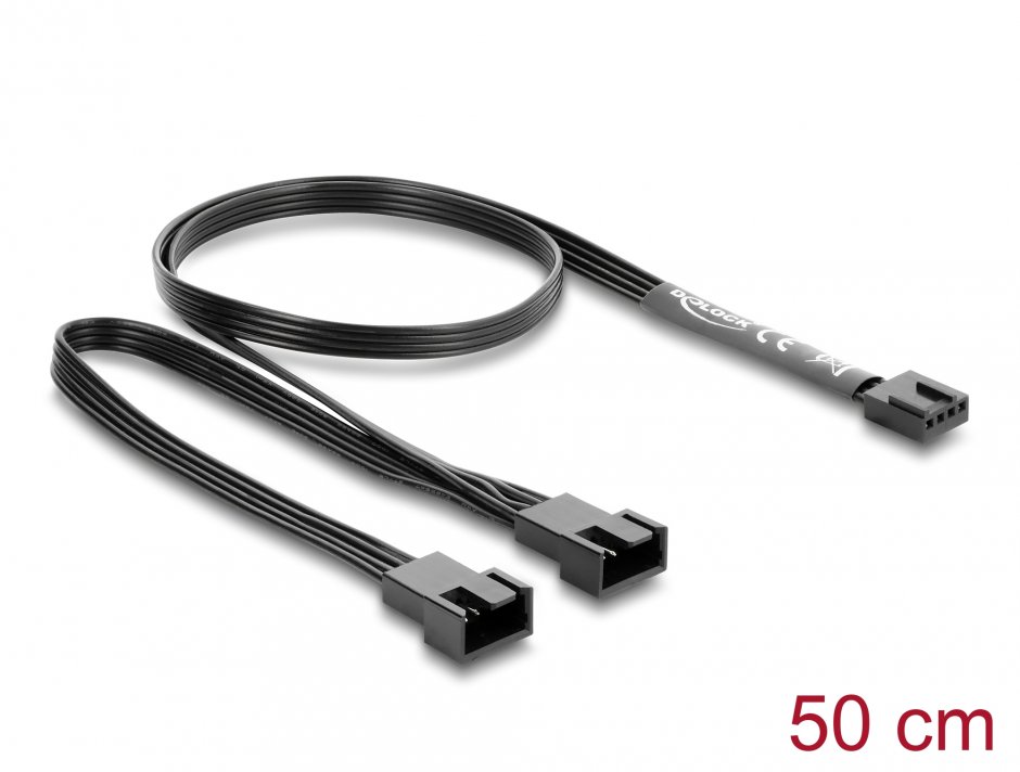 Imagine Cablu alimentare ventilator Y 4 pini PWM la 2 x 4 pini PWM M-T 50cm Negru, Delock 84543