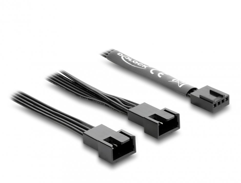 Imagine Cablu alimentare ventilator Y 4 pini PWM la 2 x 4 pini PWM M-T 50cm Negru, Delock 84543