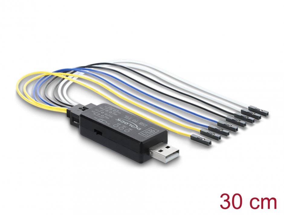 Imagine Convertor UART USB 2.0 la pin header TTL 3.3 V/TTL 5V + cablu 30cm, Delock 86093