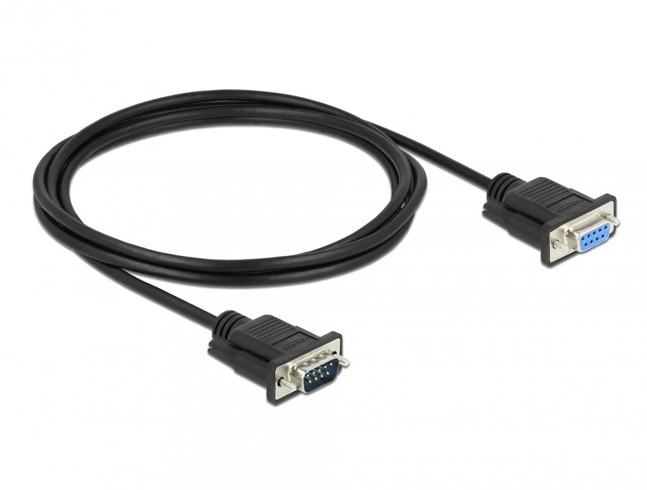 Imagine Cablu prelungitor serial RS-232 D-Sub 9 pini T-M 2m Negru, Delock 86579