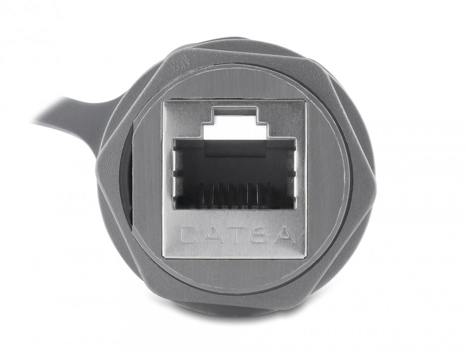 Imagine Cupla de retea RJ45 STP Cat.6A cu capac protectie waterproof Gri, Delock 87157