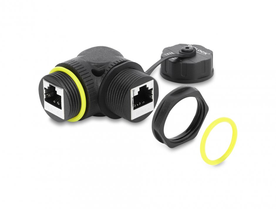 Imagine Cupla RJ45 Cat.6 ecranata waterproof IP68 unghi 90 grade M-M, Delock 87407