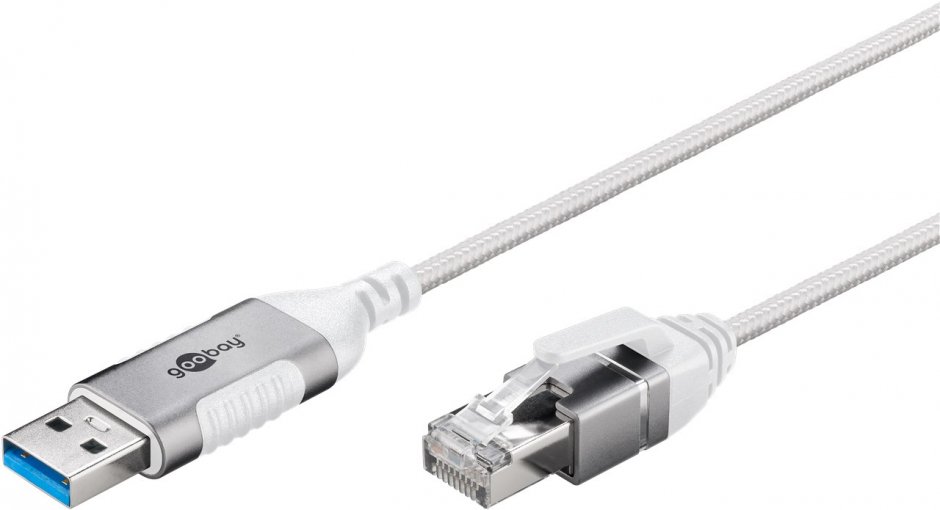 Imagine Cablu de retea USB-A la RJ45 Gigabit Cat.6 Slim 1m brodat Alb, Goobay G74377