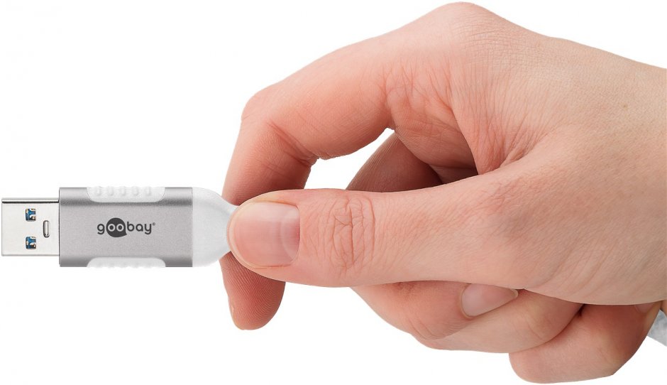 Imagine Cablu de retea USB-A la RJ45 Gigabit Cat.6 Slim 10m brodat Alb, Goobay G74383