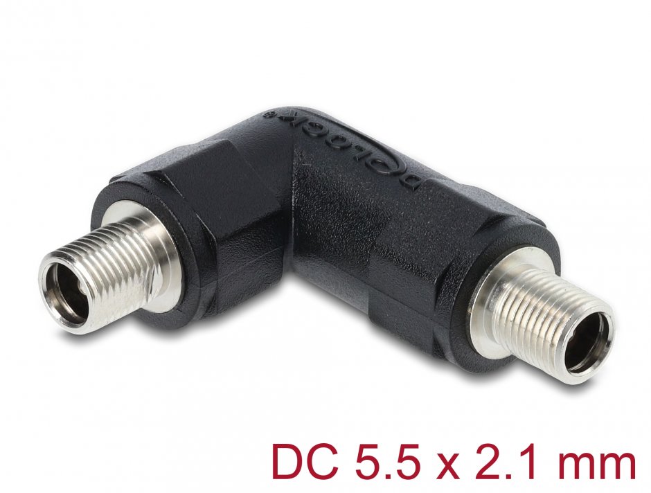 Imagine Adaptor cu filet DC 5.5 x 2.1 mm M-M unghi 90 grade, Delock 90942