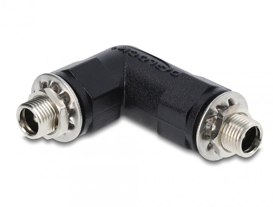 Imagine Adaptor cu filet DC 5.5 x 2.1 mm M-M unghi 90 grade, Delock 90942