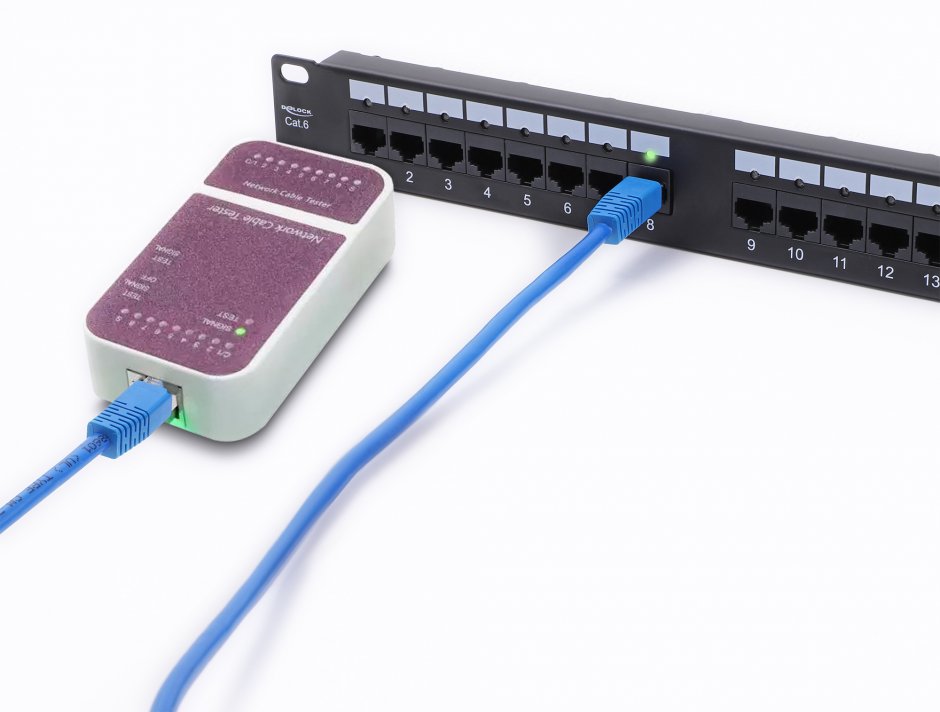 Imagine Patch panel 24 porturi Cat.6 19" 1U cu LED Negru, Delock 91087