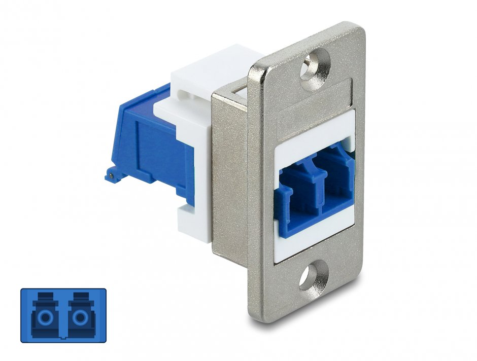Imagine Modul fibra optica LC Duplex M-M montare panou Alb/albastru, Delock 91096