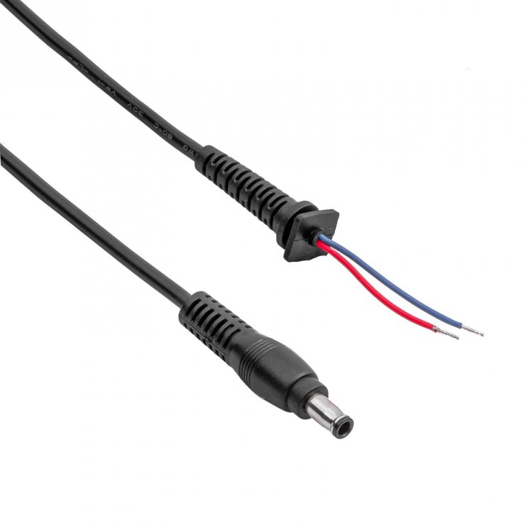 Imagine Cablu de alimentare DC 5.5 x 3.0 mm + pin la 2 x fire deschise 1.2m, Akyga AK-SC-41
