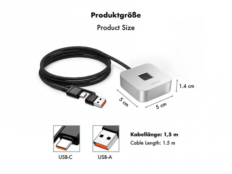 Imagine Cititor amprenta USB-C/USB-A MOH metalic Negru, Logilink AU0067