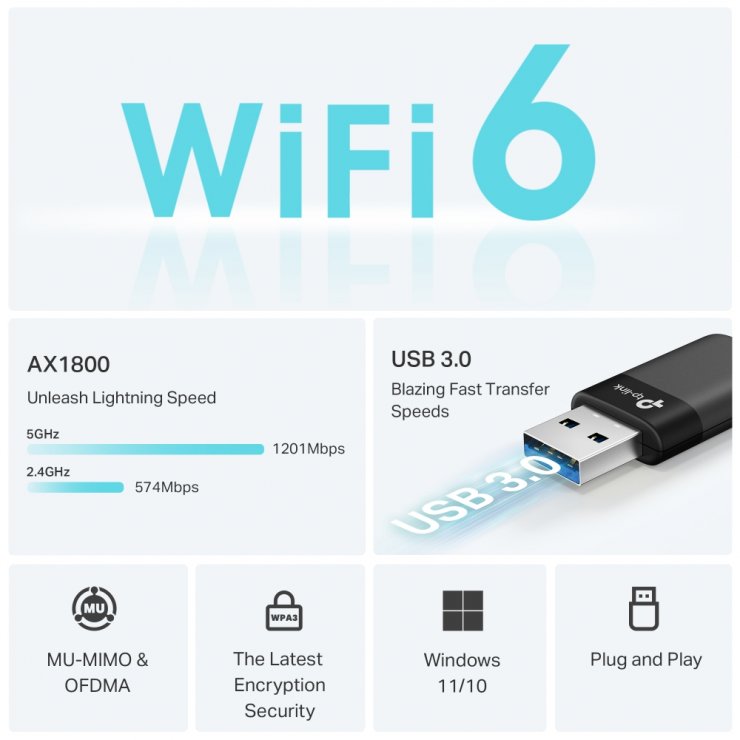 Imagine Adaptor USB wireless AX1800 Mini Wi-Fi6, TP-LINK Archer TX23U