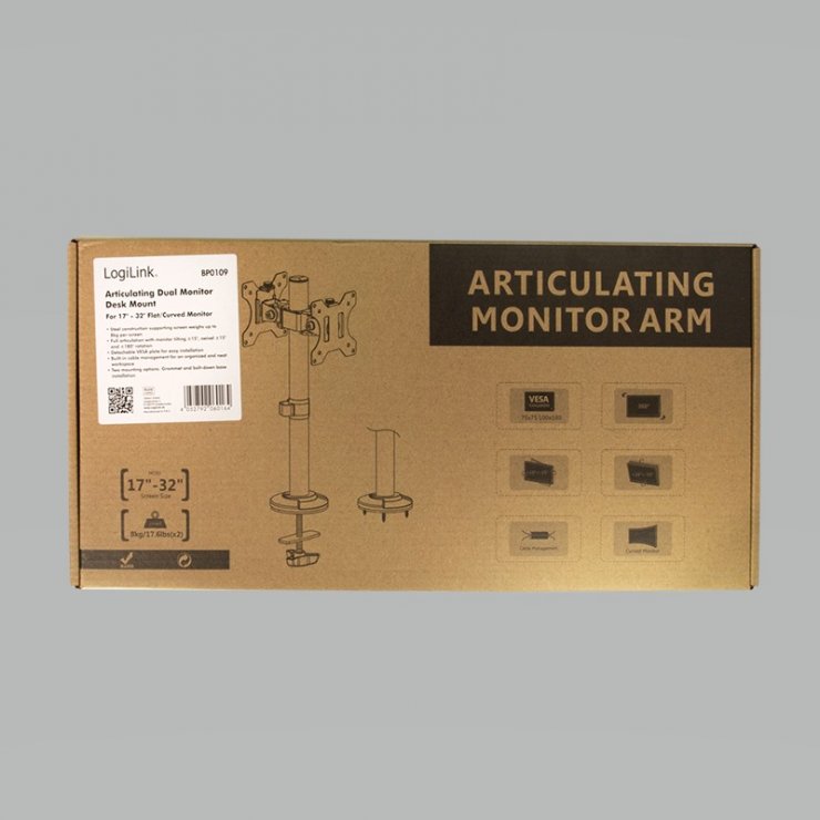 Imagine Suport 2 x monitor curbat 17-32" pentru masa, Logilink BP0109