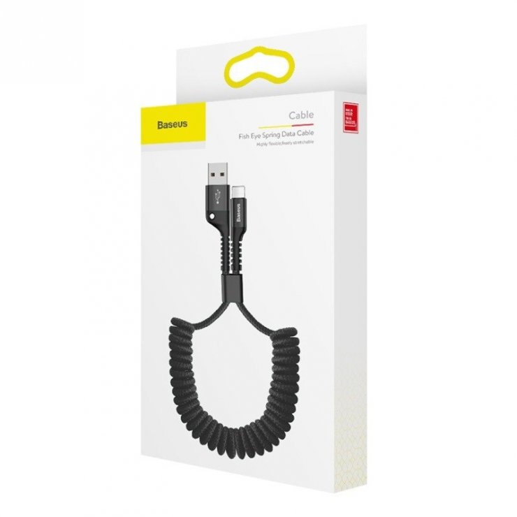 Imagine Cablu USB-A la iPhone Lightning 2A Fish Eye Spring spiralat 1m Negru, Baseus CALSR-01