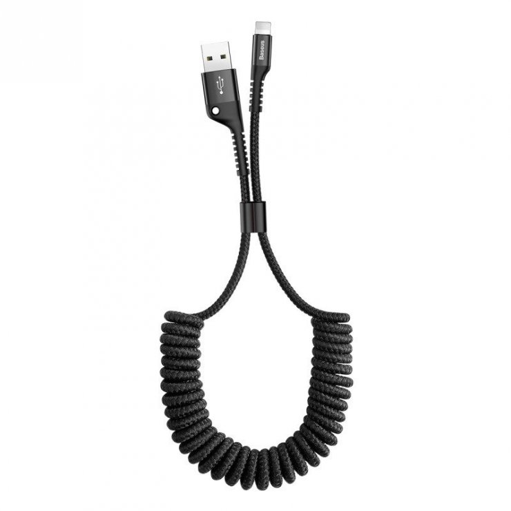 Imagine Cablu USB-A la iPhone Lightning 2A Fish Eye Spring spiralat 1m Negru, Baseus CALSR-01
