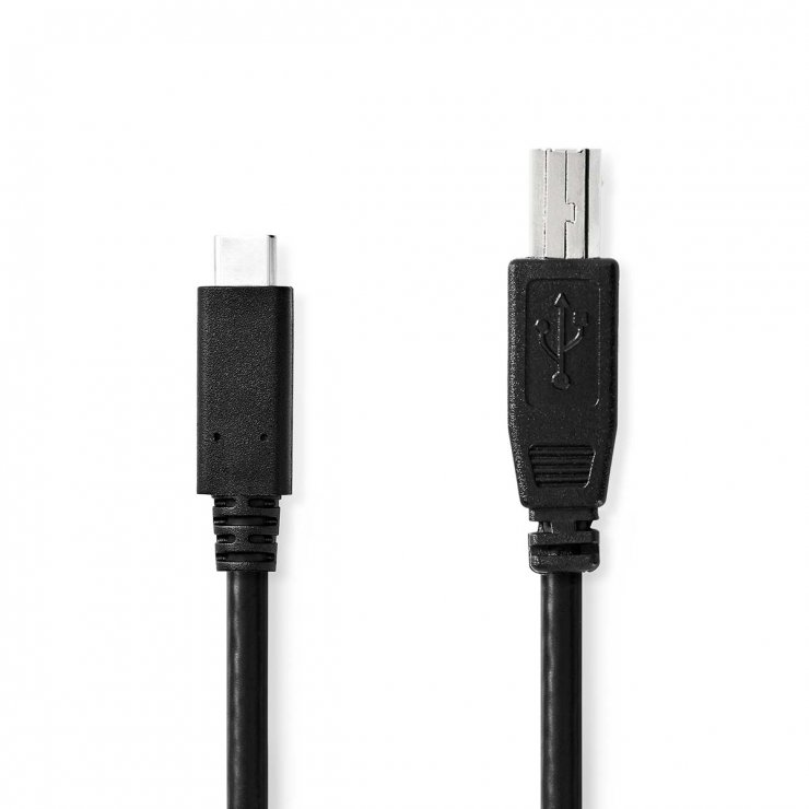 Imagine Cablu USB type C 2.0 la USB-B T-T 2m Negru, Nedis CCGB60650BK20