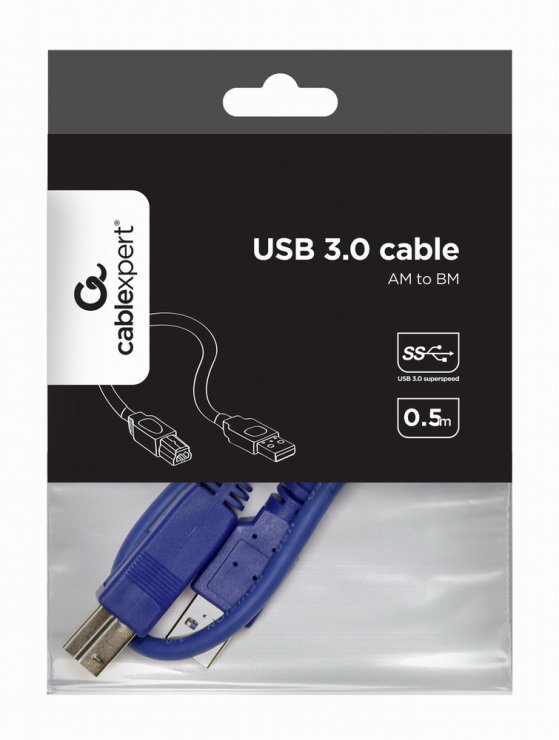Imagine Cablu USB-A 3.0 la USB-B T-T 0.5m Albastru, Gembird CCP-USB3-AMBM-0.5M