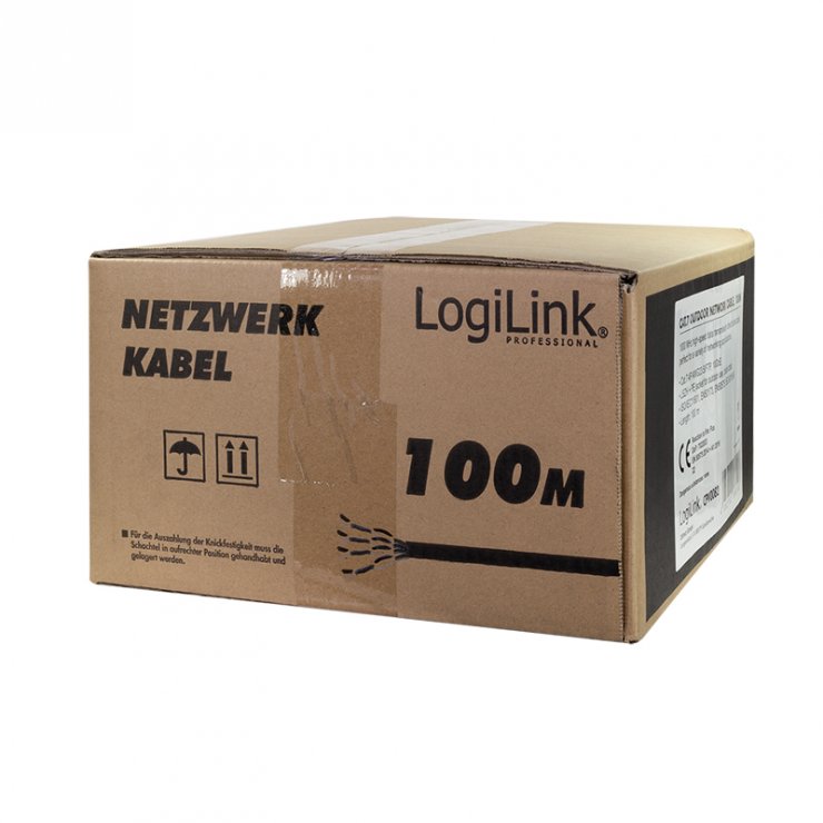 Imagine Rola 100m cablu de retea RJ45 exterior/Rezistent la intemperii Cat.7 LSOH Negru, Logilink CPV0082
