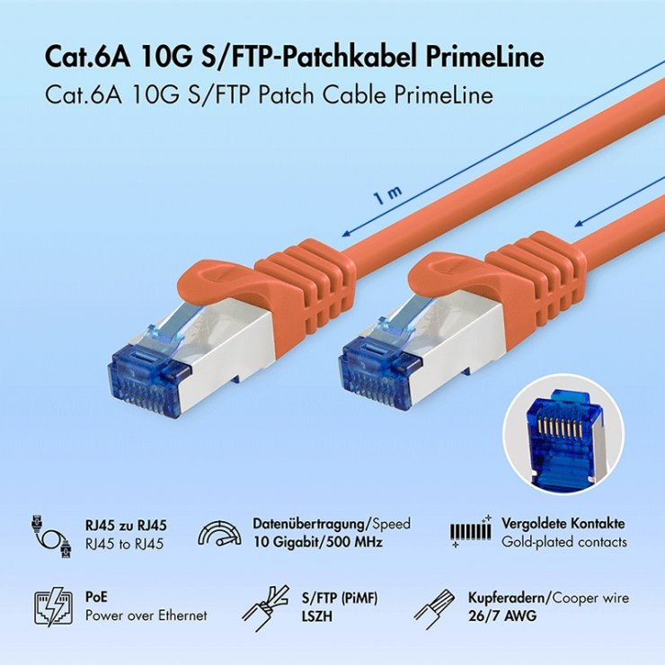 Imagine Cablu de retea RJ45 SFTP cat6A LSOH 5m orange, Logilink CQ3078S