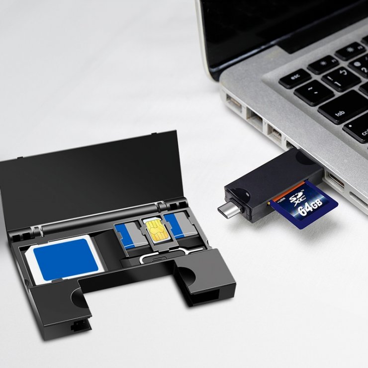 Imagine Cititor carduri USB-A/USB-C la micro SD/SD cu spatiu depozitare carduri, Logilink CR0049