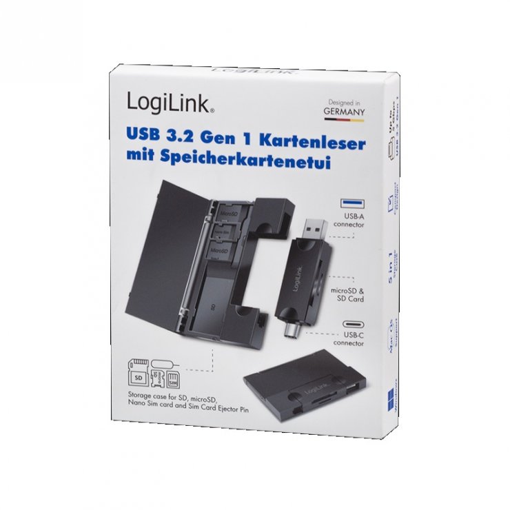 Imagine Cititor carduri USB-A/USB-C la micro SD/SD cu spatiu depozitare carduri, Logilink CR0049