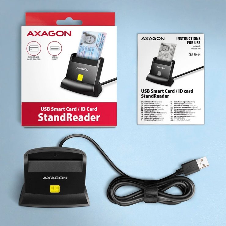 Imagine Stand/Cititor carti de identitate Smart Card USB 2.0-A, Axagon CRE-SM4N