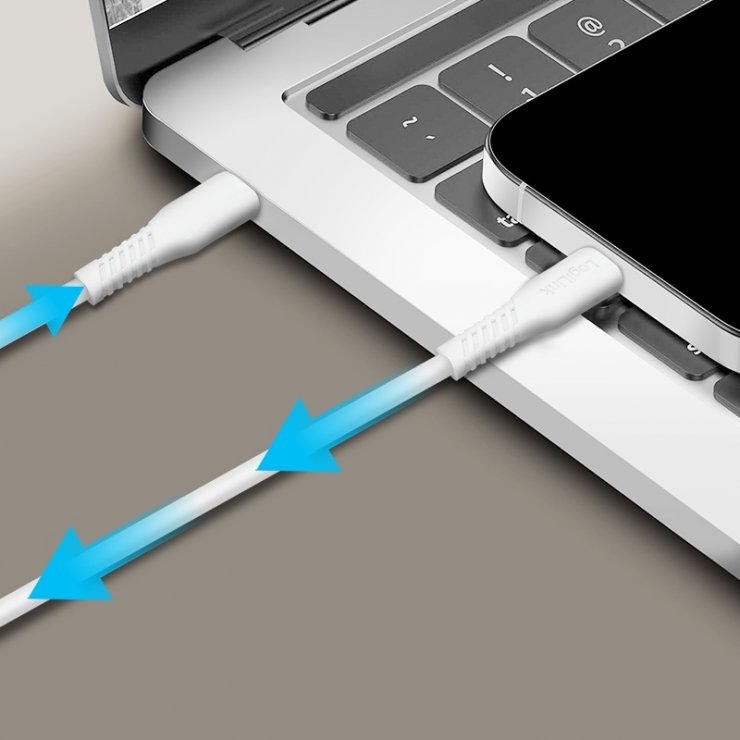 Imagine Cablu USB type C 2.0 T-T 60W 0.3m Alb, Logilink CU0260