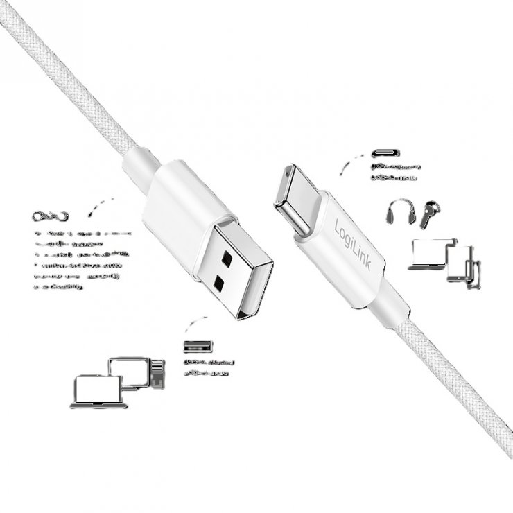 Imagine Cablu USB-A 2.0 la USB type C 60W T-T 0.15m Alb, Logilink CU0319
