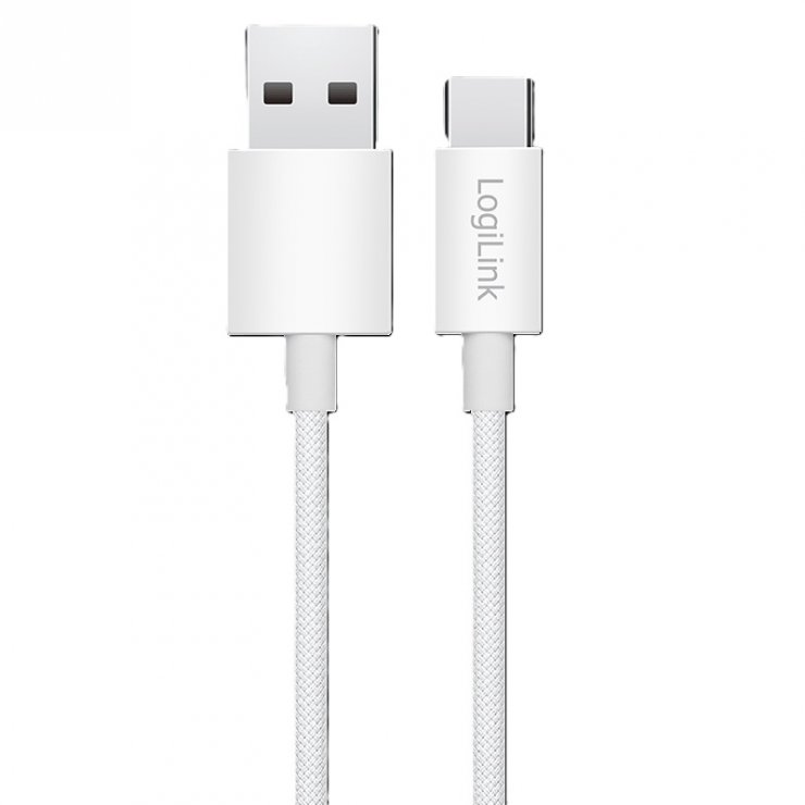 Imagine Cablu USB-A 2.0 la USB type C 60W T-T 0.15m Alb, Logilink CU0319