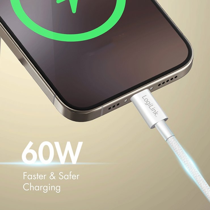 Imagine Cablu USB type C 2.0 T-T 60W 0.15m Alb, Logilink CU0339
