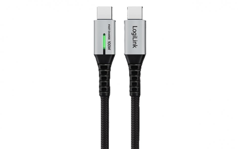 Imagine Cablu USB 3.2 Gen2x2 Type C 20Gbps/100W/4K60Hz cu LED T-T 1m Negru, Logilink CU0432