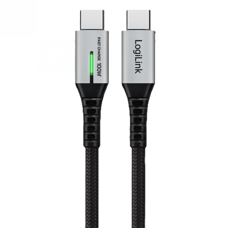 Imagine Cablu USB 3.2 Gen2x2 Type C 20Gbps/100W/4K60Hz cu LED T-T 1m Negru, Logilink CU0432