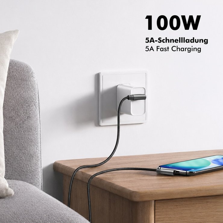 Imagine Cablu USB 2.0 type C T-T unghi/unghi 90 grade 100W 2m brodat Negru, Logilink CU0462