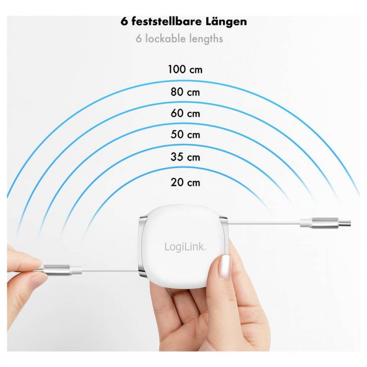 Imagine Cablu USB 2.0 type C T-T 1m retractabil Alb, Logilink CU0501