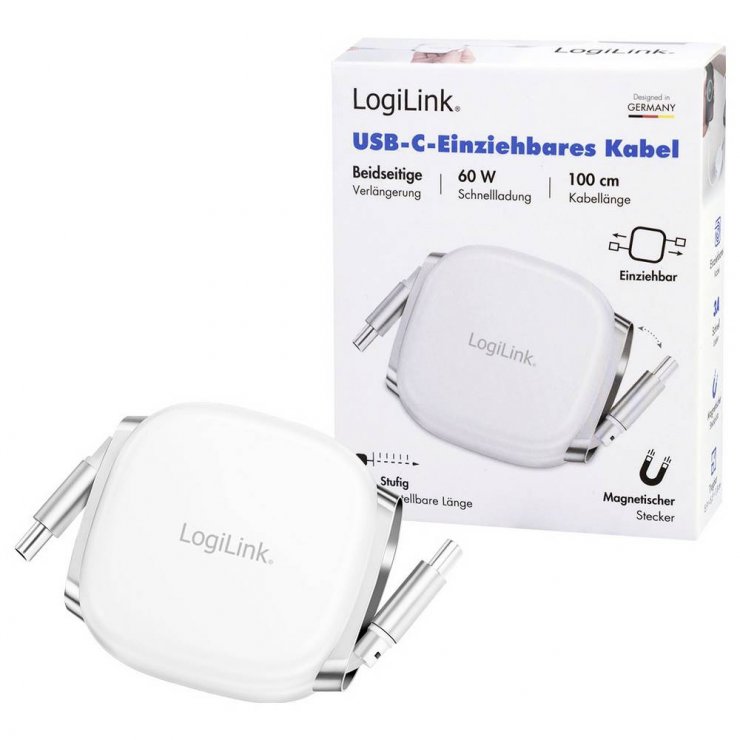 Imagine Cablu USB 2.0 type C T-T 1m retractabil Alb, Logilink CU0501