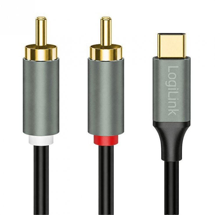 Imagine Cablu audio USB type C la 2 x RCA 1m Negru, Logilink CUA0140