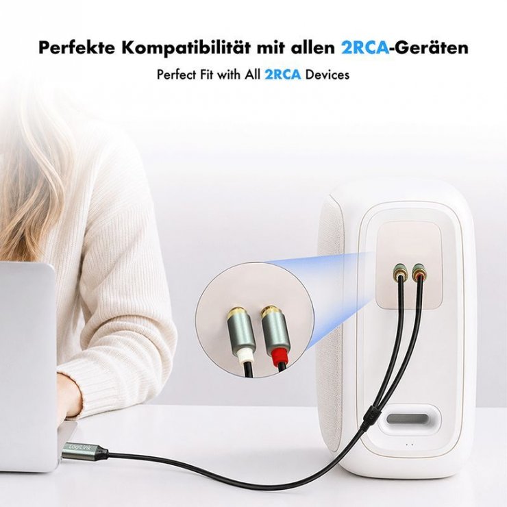 Imagine Cablu audio USB type C la 2 x RCA 1m Negru, Logilink CUA0140